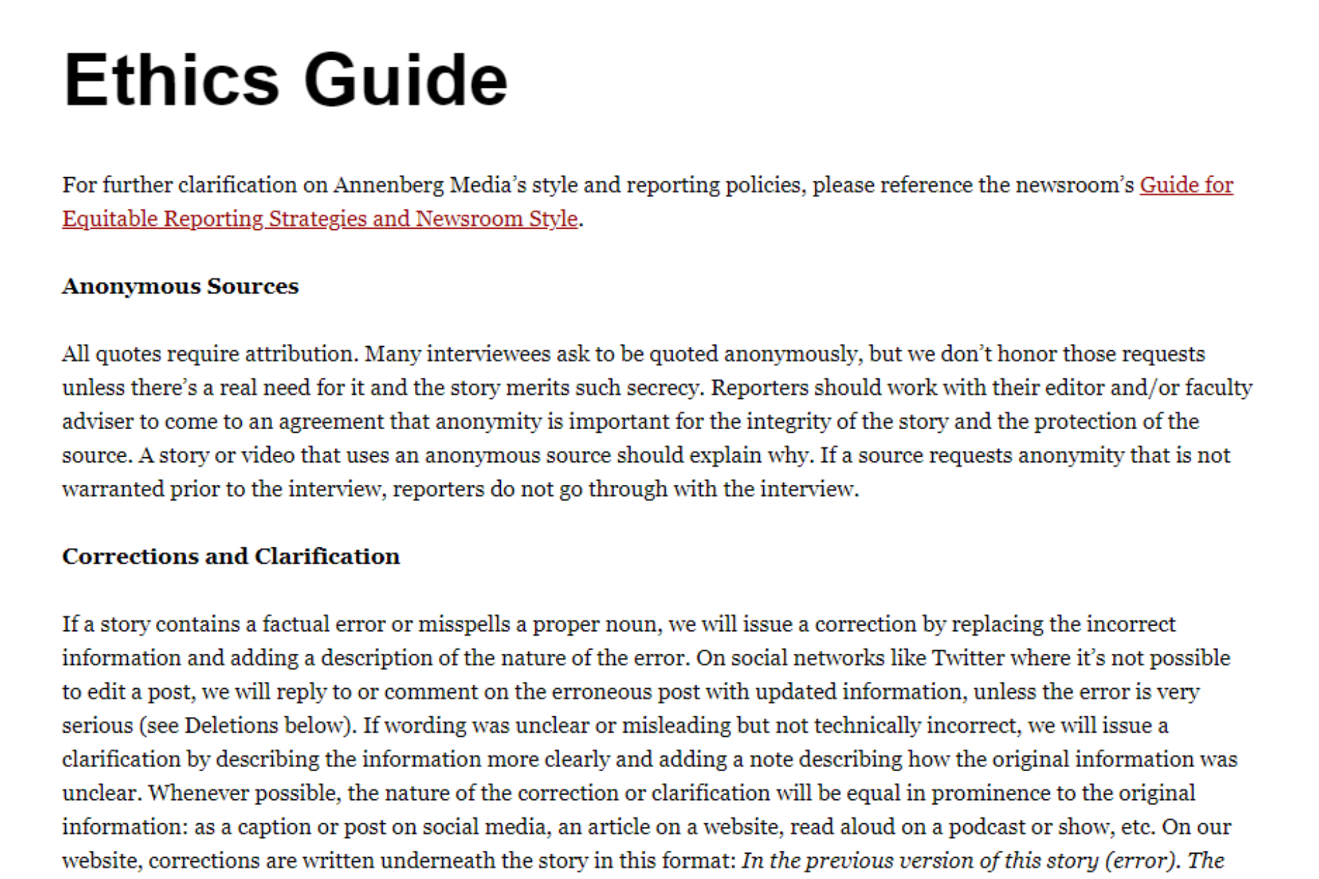 Annenberg Media Ethics Policy